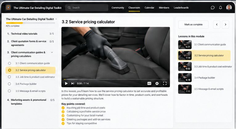 Member area: Client communication guides & pricing calculators module, lesson 3.2 Service pricing calculator